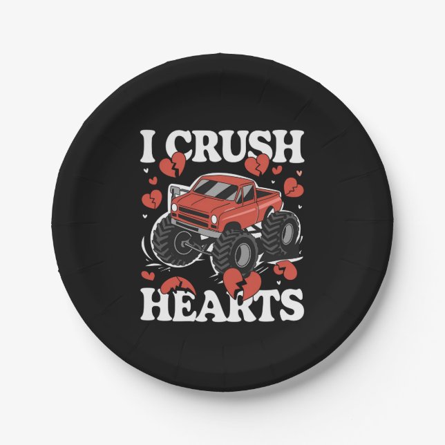 I Crush Hearts Valentine's Day Monster Truck Pappteller (Vorderseite)