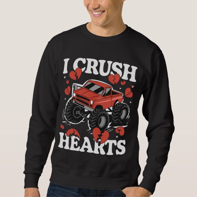 I Crush Hearts Valentine's Day Monster Truck Sweatshirt (Vorderseite)