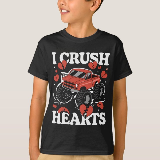 I Crush Hearts Valentine's Day Monster Truck T-Shirt (Vorderseite)