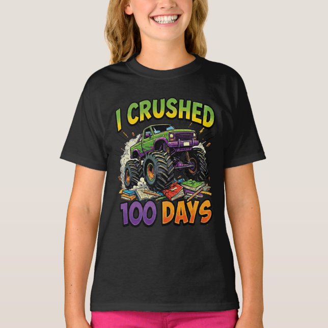 I Crushed 100 Days Monster Truck School Boy 1st T-Shirt (Vorderseite)