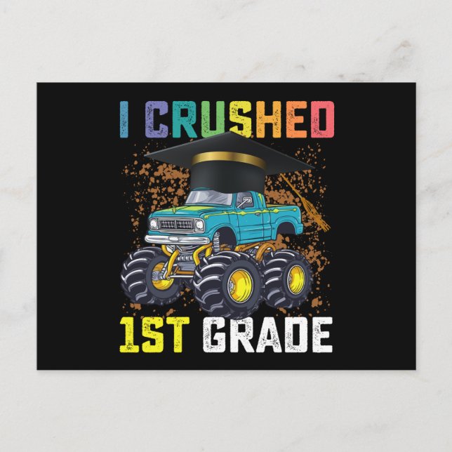 I Crushed 1st Grade Monster Truck Abschluss Postkarte (Vorderseite)