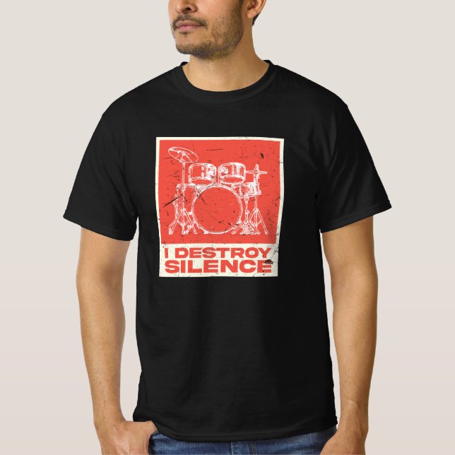 I Destroy Silence - Retro Drummer T-Shirt (Vorderseite)