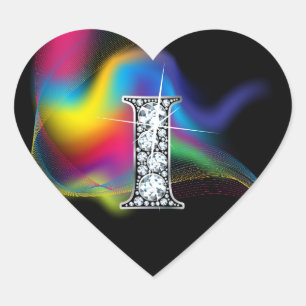 "I" Diamant Bling auf Rainbow Swirt Herzsticker Herz-Aufkleber