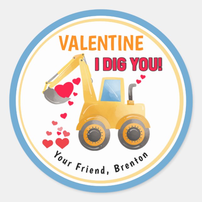 I Dickg you Digger Klassenzimmer Valentinstag Runder Aufkleber (Vorderseite)