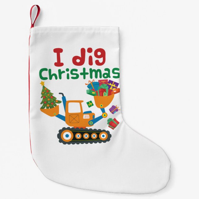 I Dig Christmas Xmas Holiday Excavator Kleiner Weihnachtsstrumpf (Vorderseite)