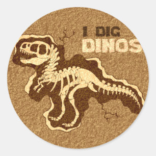 I Dig Dinos Runder Aufkleber