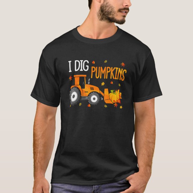 I Dig Pumpkins Herbst Fallende Blätter Traktorenfa T-Shirt (Vorderseite)