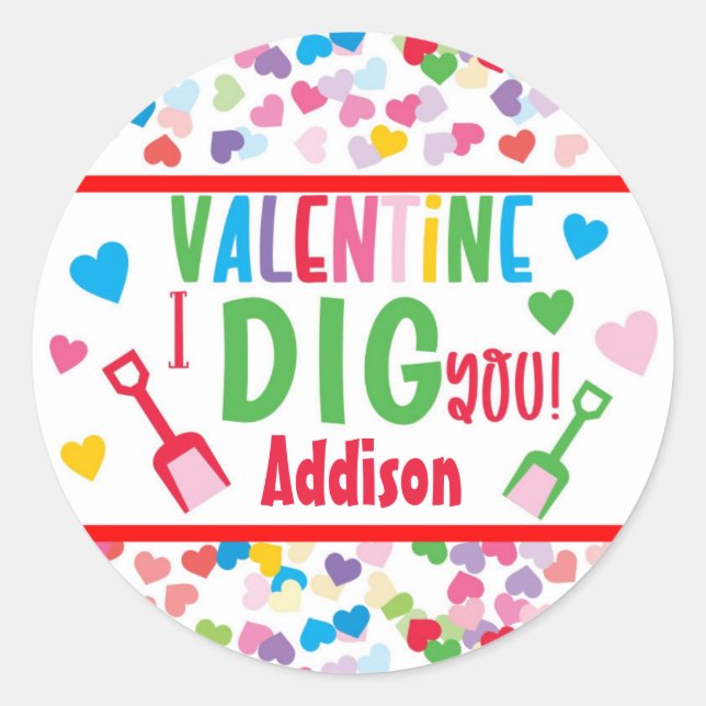 I Dig You Shovel Valentine School Geschenk Classic Runder Aufkleber (Vorderseite)