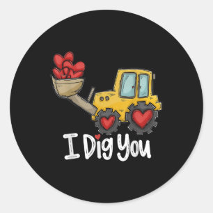 I Dig You Traktor Construction Herz Love Valent Runder Aufkleber