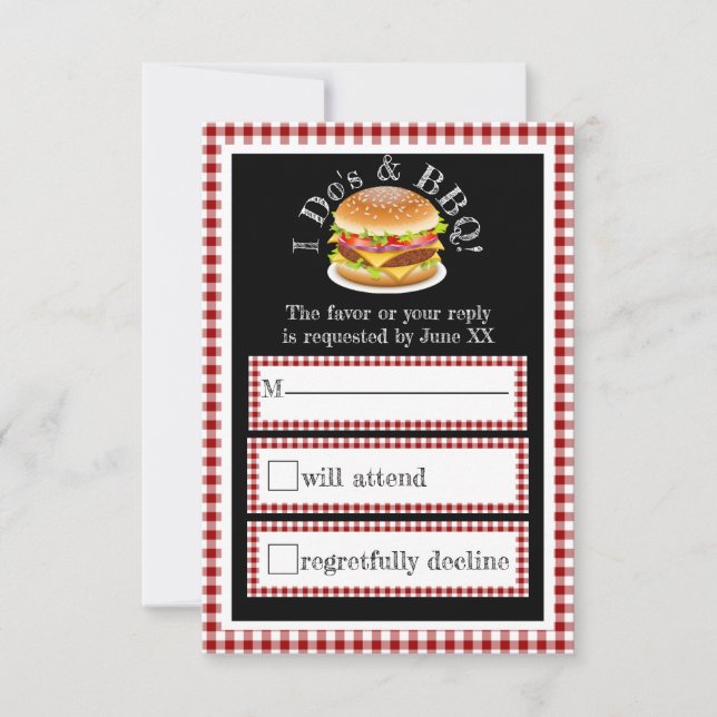I Do and GRILLEN Gingham Hamburger Lässig Wedding  RSVP Karte (Vorderseite)