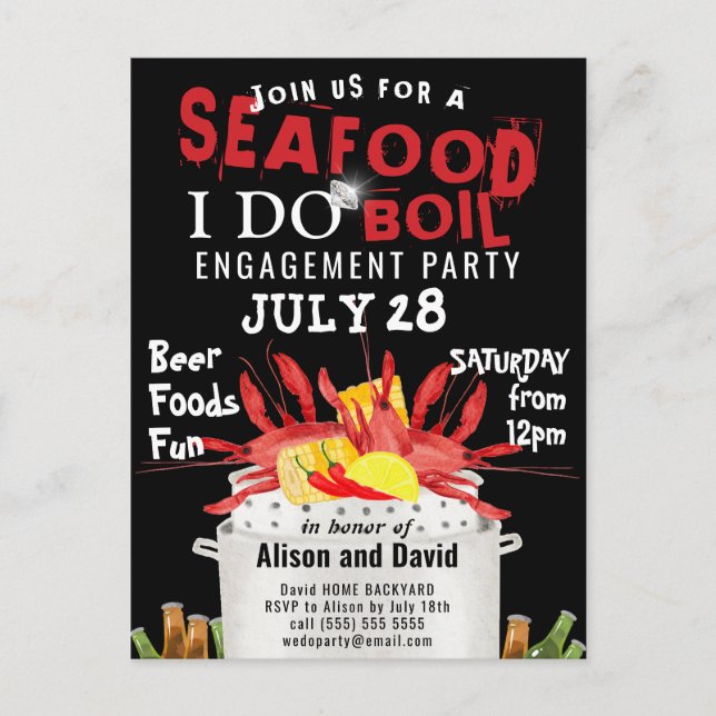 I DO Fiançailles Photo Seafood Party Invitation (Devant)