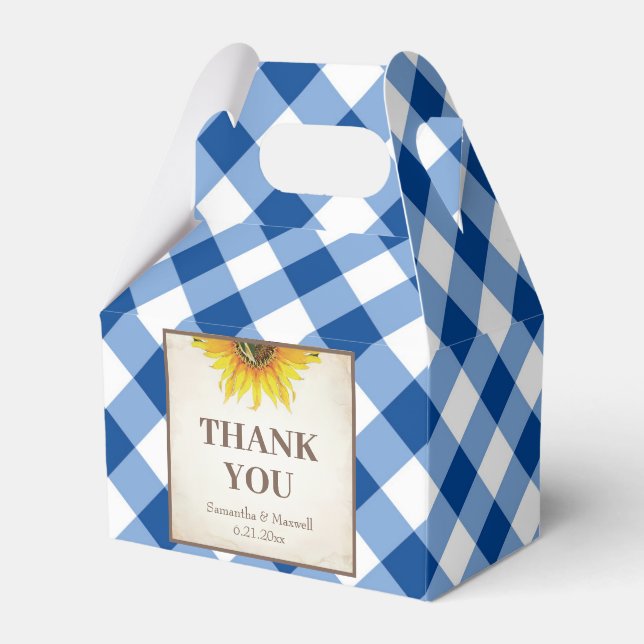 I Do GRILLEN Blue Gingham Sunflower Favor Box Geschenkschachtel (Vorderseite)