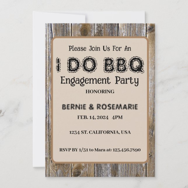 I DO GRILLEN Elegante Rustic Wood Engagement Party Einladung (Vorderseite)