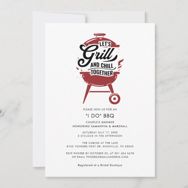 I DO GRILLEN Rustic Karierten Paare Dusche Verlobu Einladung (Vorderseite)