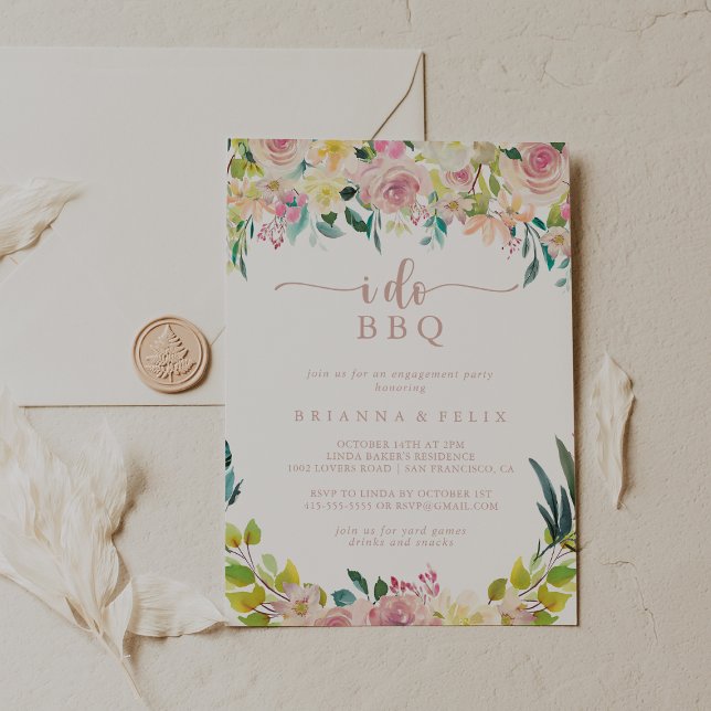 I Do GRILLEN Verlobung Rose Gold Floral Party Einladung (Von Creator hochgeladen)