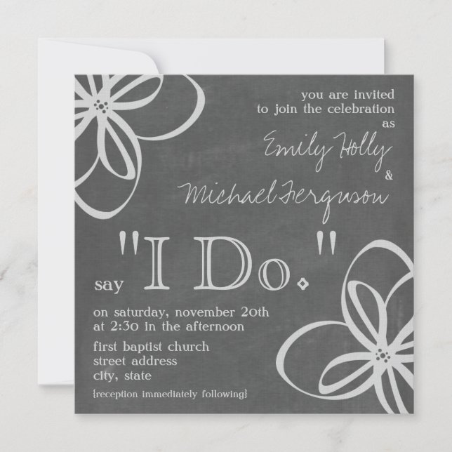 "I Do" Hochzeitseinladung - Chalk  Blütenwerk Einladung (Vorderseite)