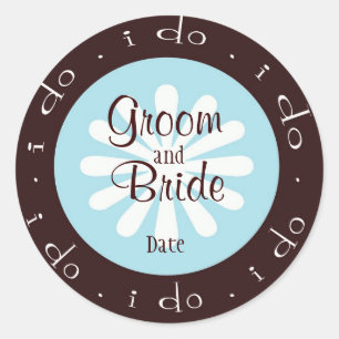 "i do" Personalisierter Hochzeitsticker in Blau un Runder Aufkleber