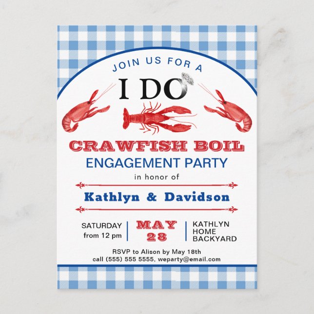 I DO Verlobung Crawfish Boil Party Einladung Postkarte (Vorderseite)