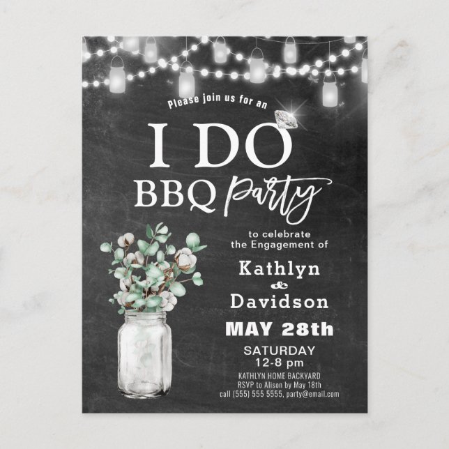 I DO Verlobung Eucalyptus Floral Chalkboard GRILLE Einladungspostkarte (Vorderseite)