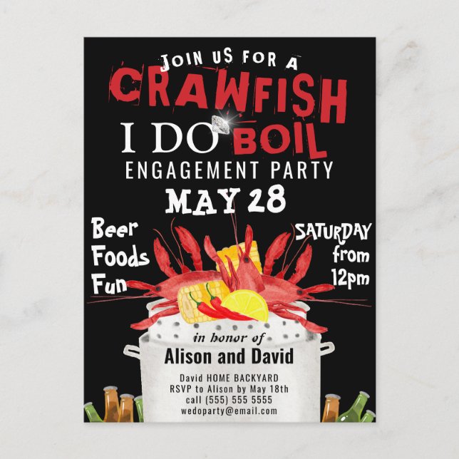 I DO Verlobung Foto Crawfish Boil Einladung Postkarte (Vorderseite)