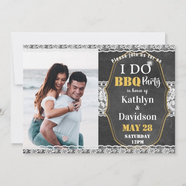 I DO Verlobung Foto Elegante Lace Chalkboard GRILL Einladung (Vorderseite)