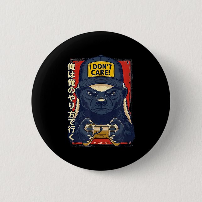 I Don’t Care - Honey Badger Gamer Design  Button (Vorderseite)
