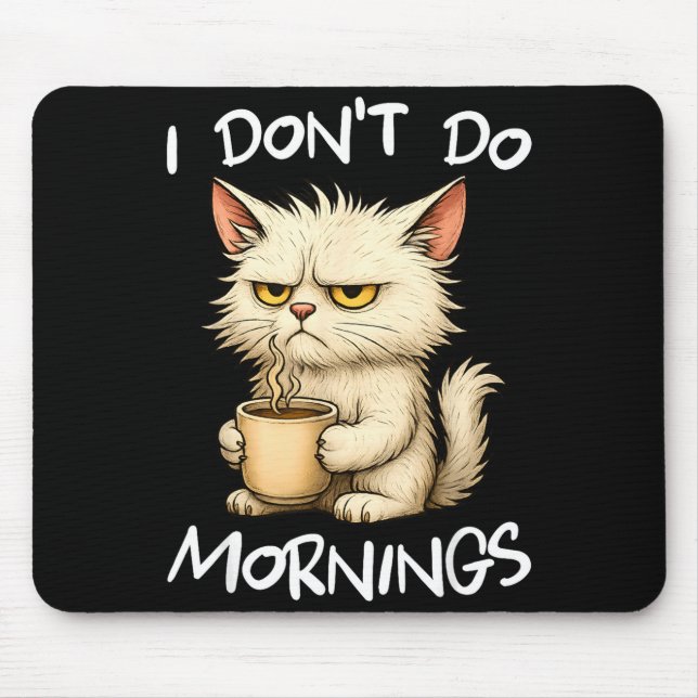 I Don't Do Mornings Funny Quote Coffee Cat Lover G Mousepad (Vorne)