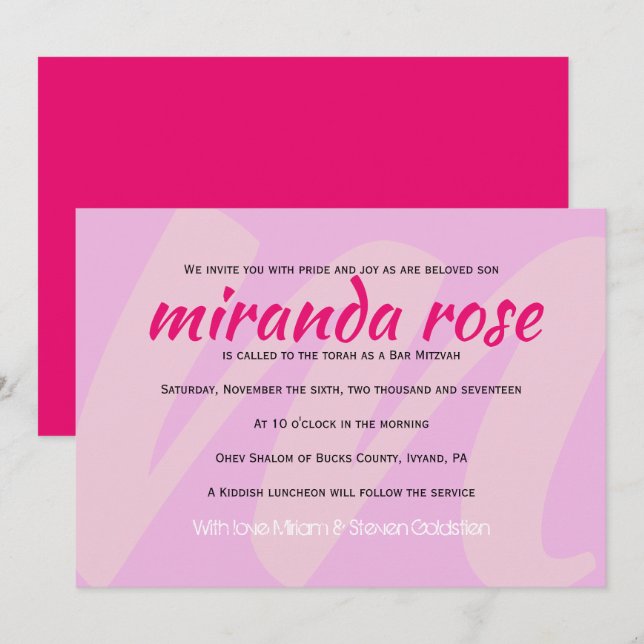 I. ERSTATTUNG BAT Mitzvah Einladung (Vorne/Hinten)