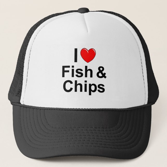 I Fische u. Chips der Liebe-(Herz) Truckerkappe (Vorderseite)