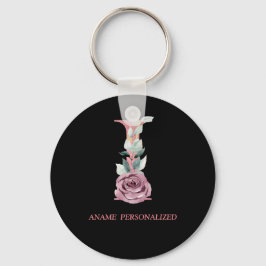 I Floral Monogram Name Letters Pink Agate Keychain Schlüsselanhänger