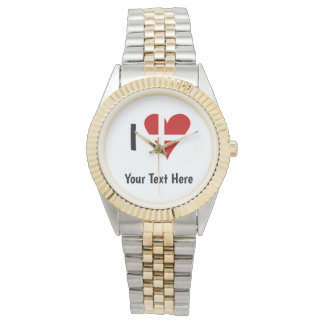 I (Funky Heart Shaped Danish Flag) Ihr Text Armbanduhr
