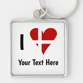 I (Funky Heart Shaped Danish Flag) Ihr Text Schlüsselanhänger