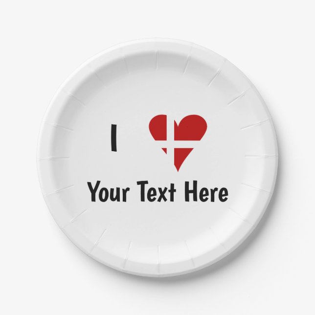 I (Funky Heart Shaped Danish Flag) Your Text Pappteller (Vorderseite)