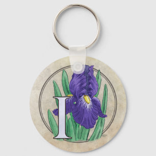 I für Iris-Blumen-Monogramm Schlüsselanhänger