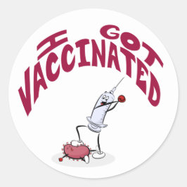 "I GOT VACCINATED" Alberne Cartoon Spritze und Vir Runder Aufkleber