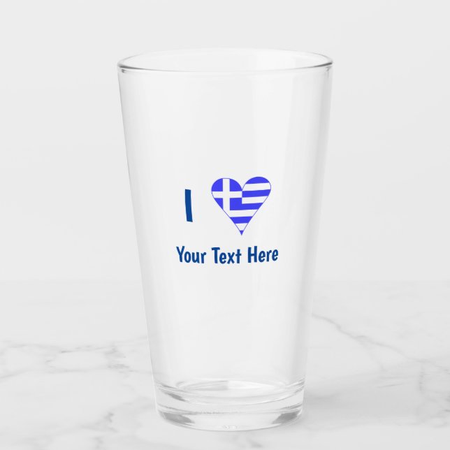 I (Griechisches Flaggenherz) Blauer Personalisieru Glas (Vorderseite)