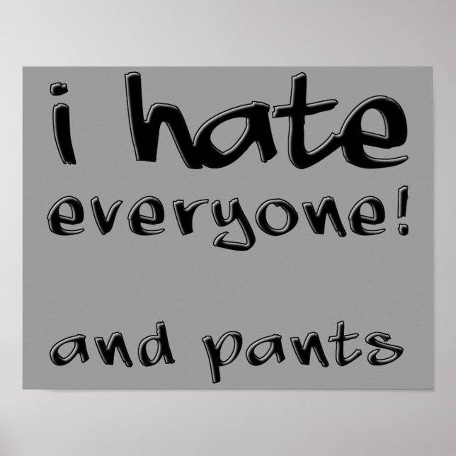 I Hate Everyone And Pants Funny Poster Sign (Vorne)