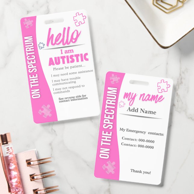 I Have Autism ID Personalized Autistic ID Badge (Bureau)