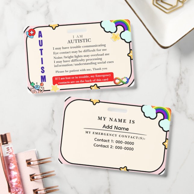 I Have Autism ID Personalized Autistic Name Badge (Bureau)