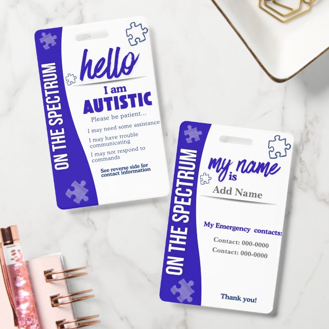 I Have Autism ID Personalized Autistic Name Badge (Bureau)