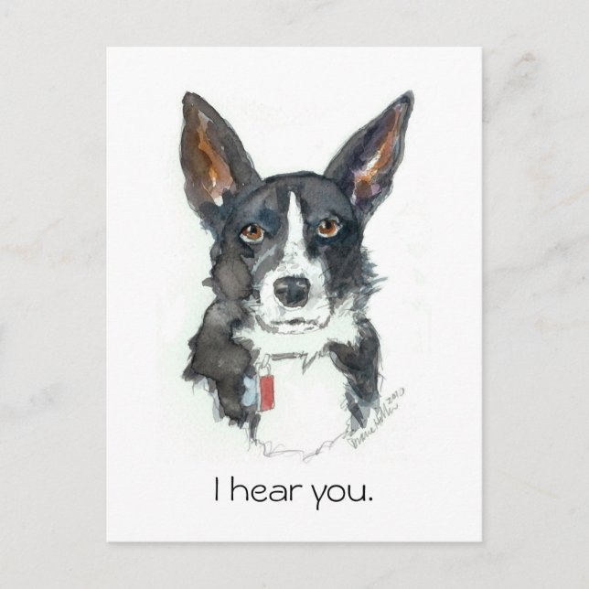 “I HEAR YOU!" Big Ears Dog painting postcard Postkarte (Vorderseite)