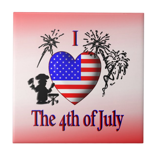 I Heart 4. Juli Niedliche US-Flag Keramik Tile Fliese (Vorderseite)