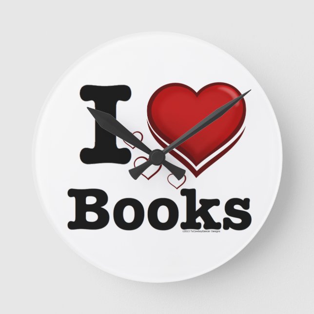 I Heart Books! I Love Books! (Shadowed Heart) Runde Wanduhr (Vorderseite)