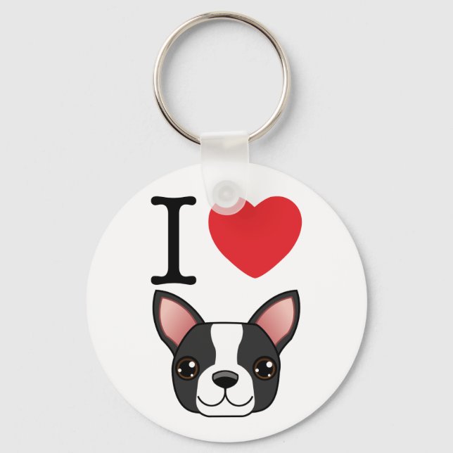 I Heart Boston Terriers Schlüsselanhänger (Vorderseite)