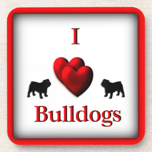 I Heart Bulldogs Square Drink Untersetzer