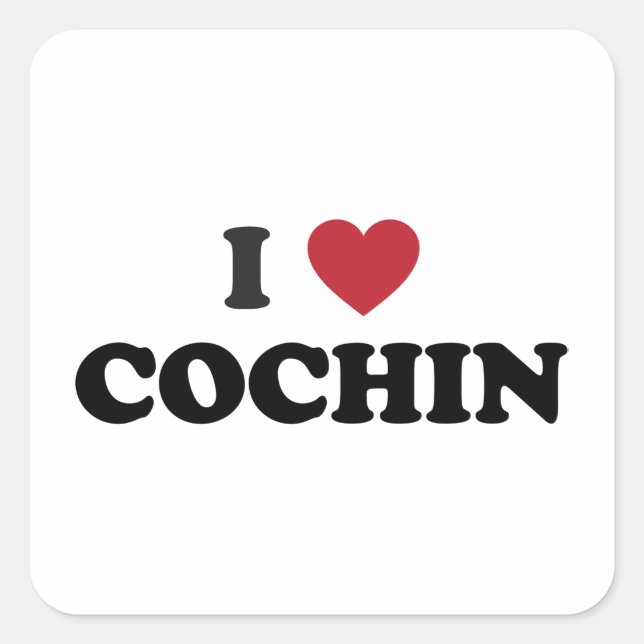 I Heart Cochin India (Kochi) Quadratischer Aufkleber (Vorderseite)