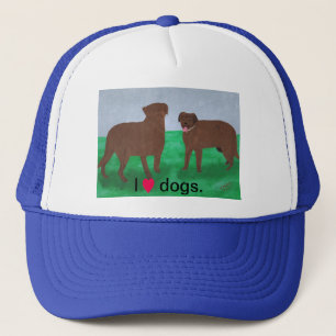 I heart dogs, deux chiens bruns casquette personna