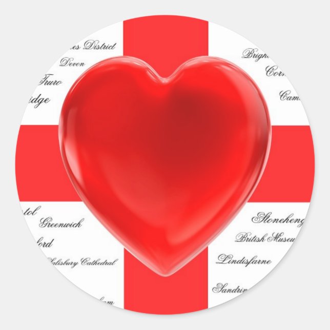 I Heart England Flag St George Patriotic Runder Aufkleber (Vorderseite)