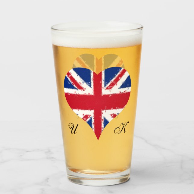 I Heart England UK Britische Flagge Pint Glas (Vorne (Gefüllt))