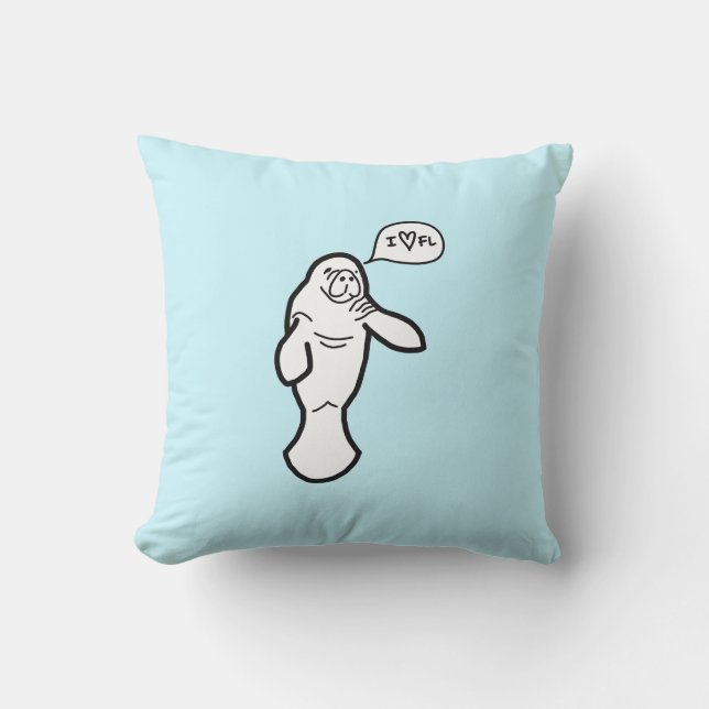 I Heart Florida Manatee Coussin - Mer Bleu (Recto)